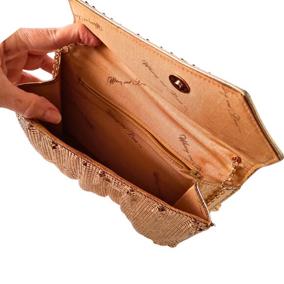 Whiting & Davis Clutch Gold Mesh Purse Evening Bag Detachable Crossbody Chain - Picture 11 of 16